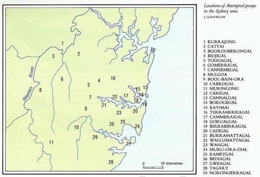 Locations of aboriginal groups within the Sydney area
