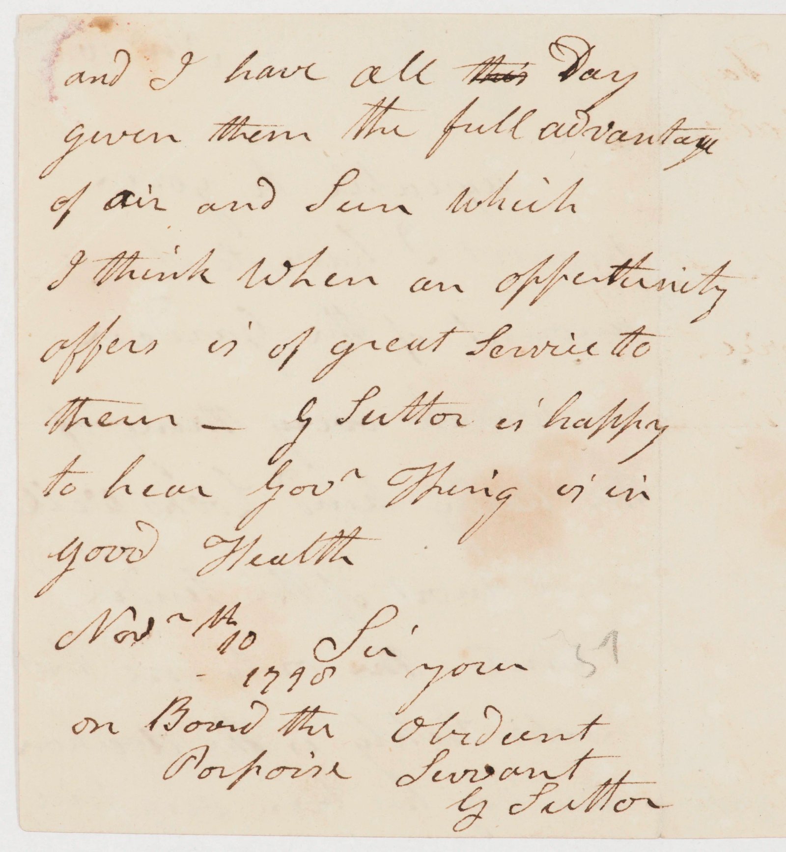 Note reporting on the garden, page 1