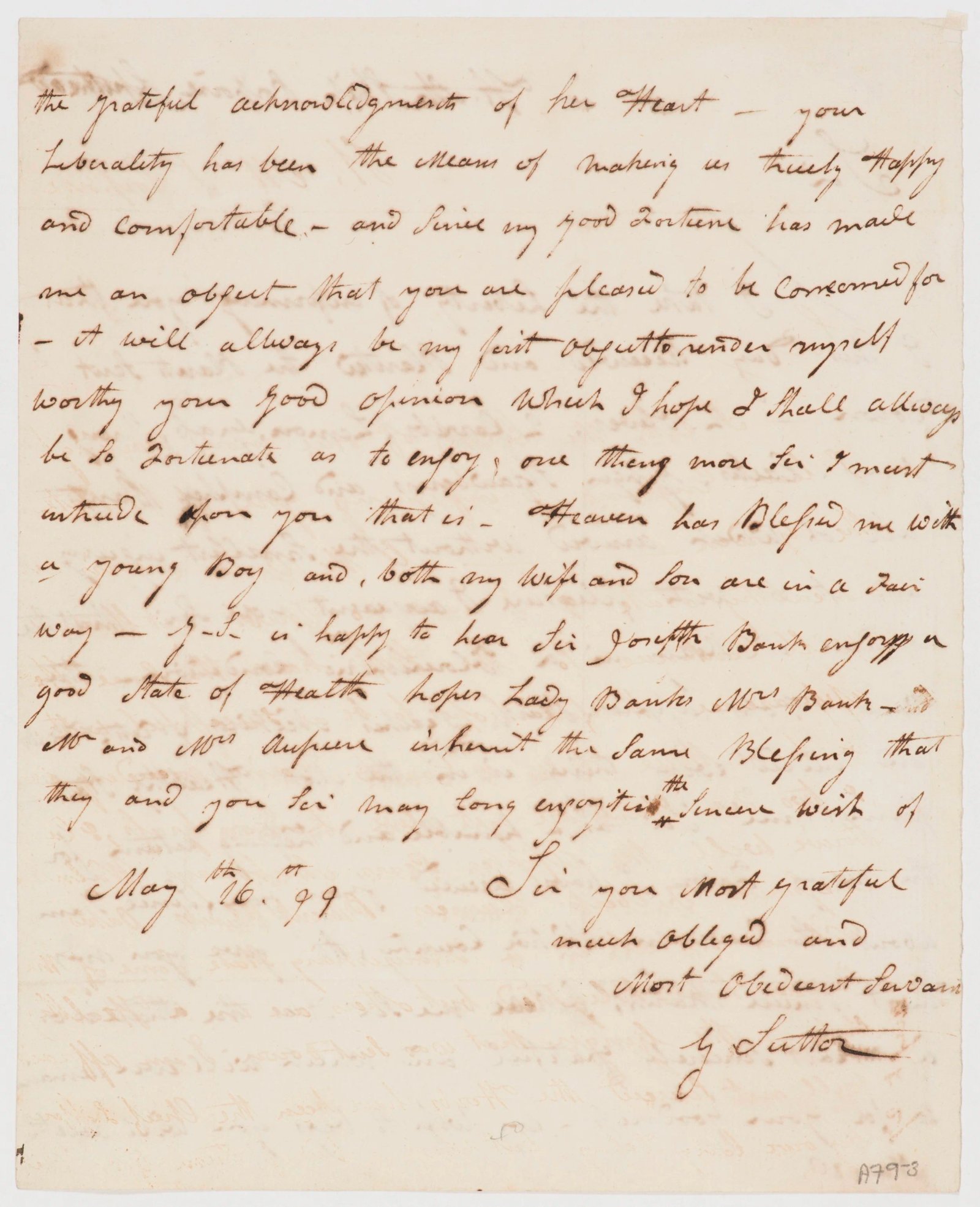 Letter confirming safe receipt of plants, page 1