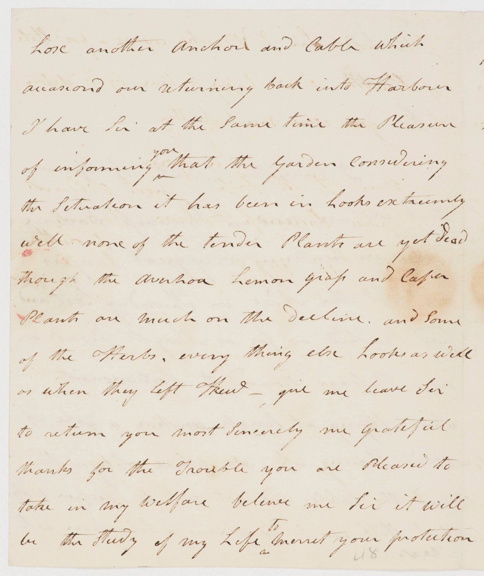 Letter describing ship in bad weather, page 1
