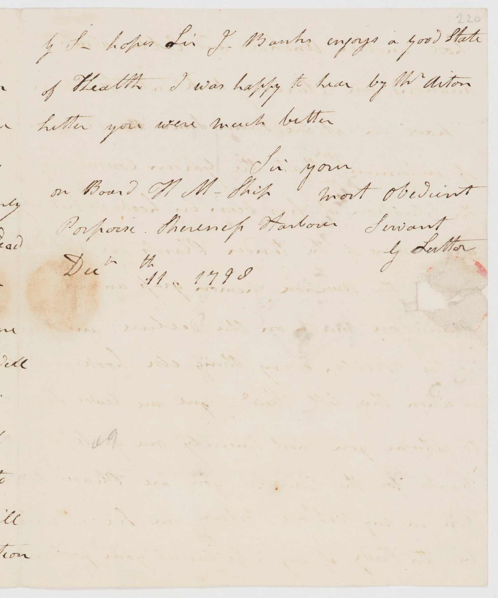 Letter describing ship in bad weather, page 2